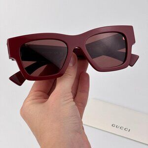 Gucci GG1835S 003 Sunglasses – Burgundy Square Frame with Red Lenses